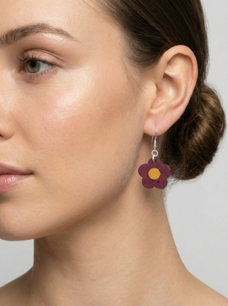 Petal Dangle Earrings - Burgundy Blossom on model