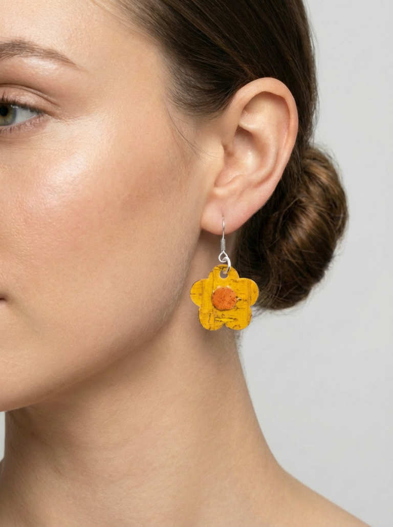 Petal Dangle Earrings - Mustard Yellow on model
