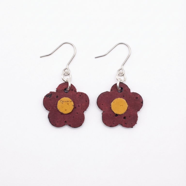 petal dangle earring in vegan cork - burgundy