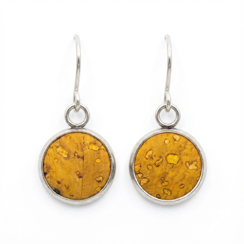 Mustard Yellow Vegan Cork Circle Drop Earrings