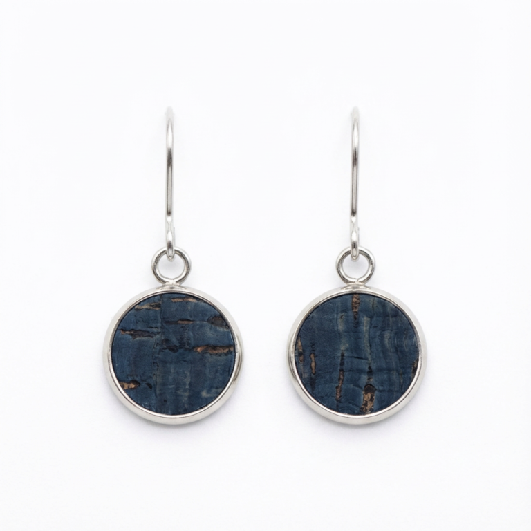 dark Blue circle dangle cork earrings