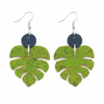 Green monstera dangle earrings
