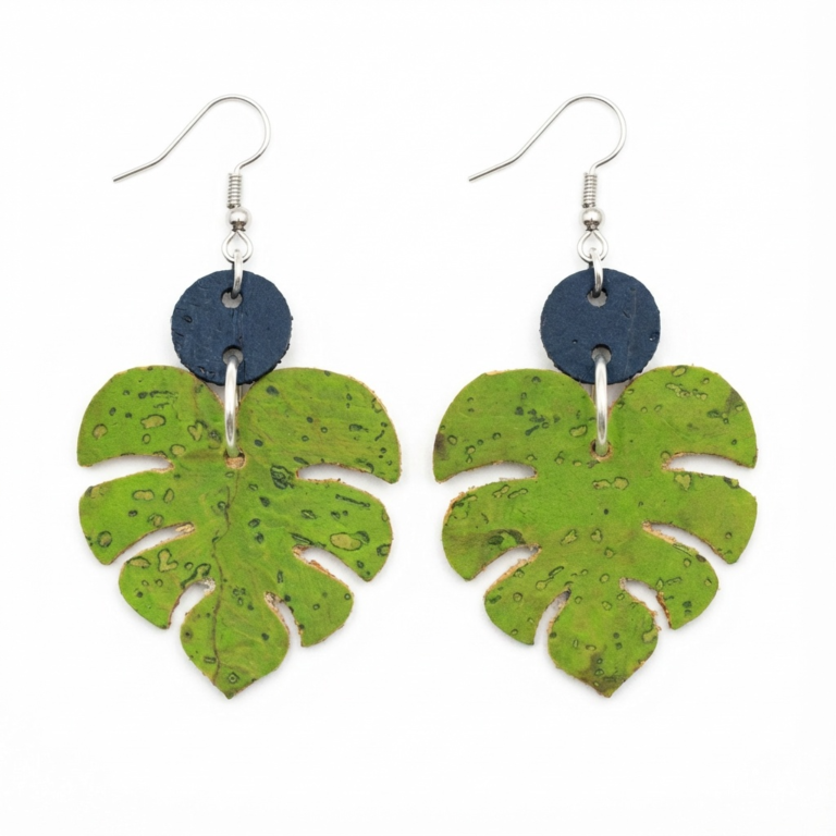 Green monstera dangle earrings