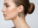 Petal Dangle Earrings - Dark Blue on model