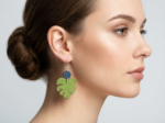 Green monstera dangle earrings