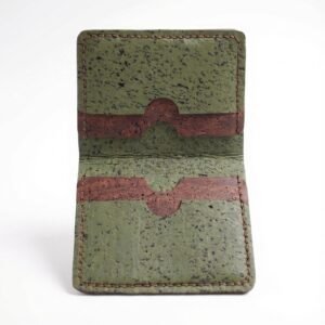 green and brown cork cardholder inside